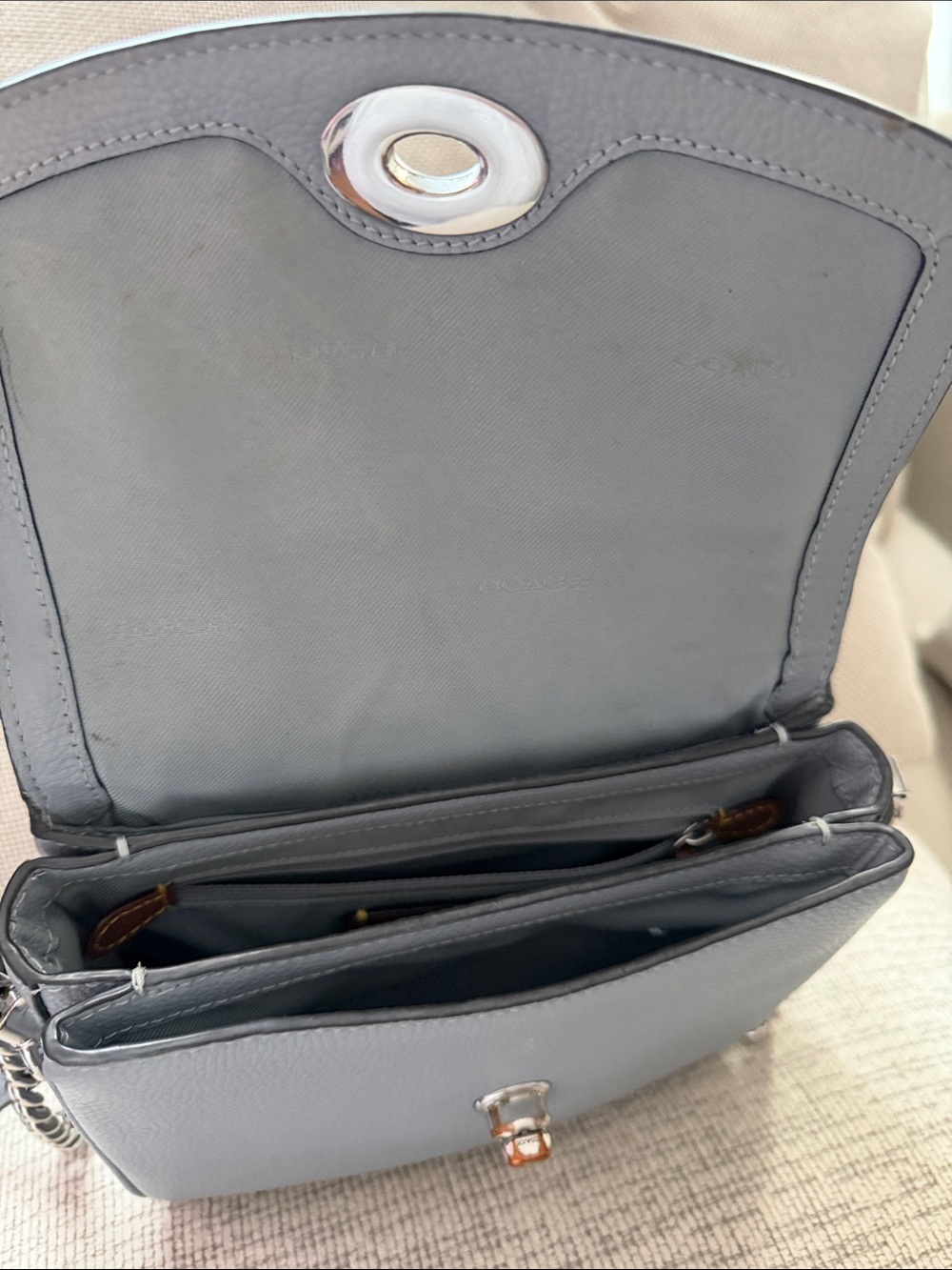 Coach Pebbled Leather Turnlock Crossbody in Gray-Blue - Picture 4 of 11